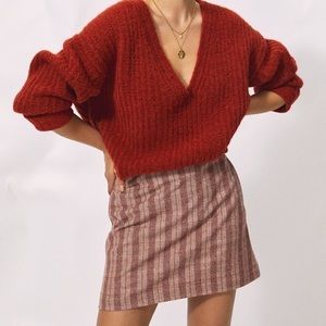 Aritzia Wilfred Classic Wool Plaid Red Mini Skirt